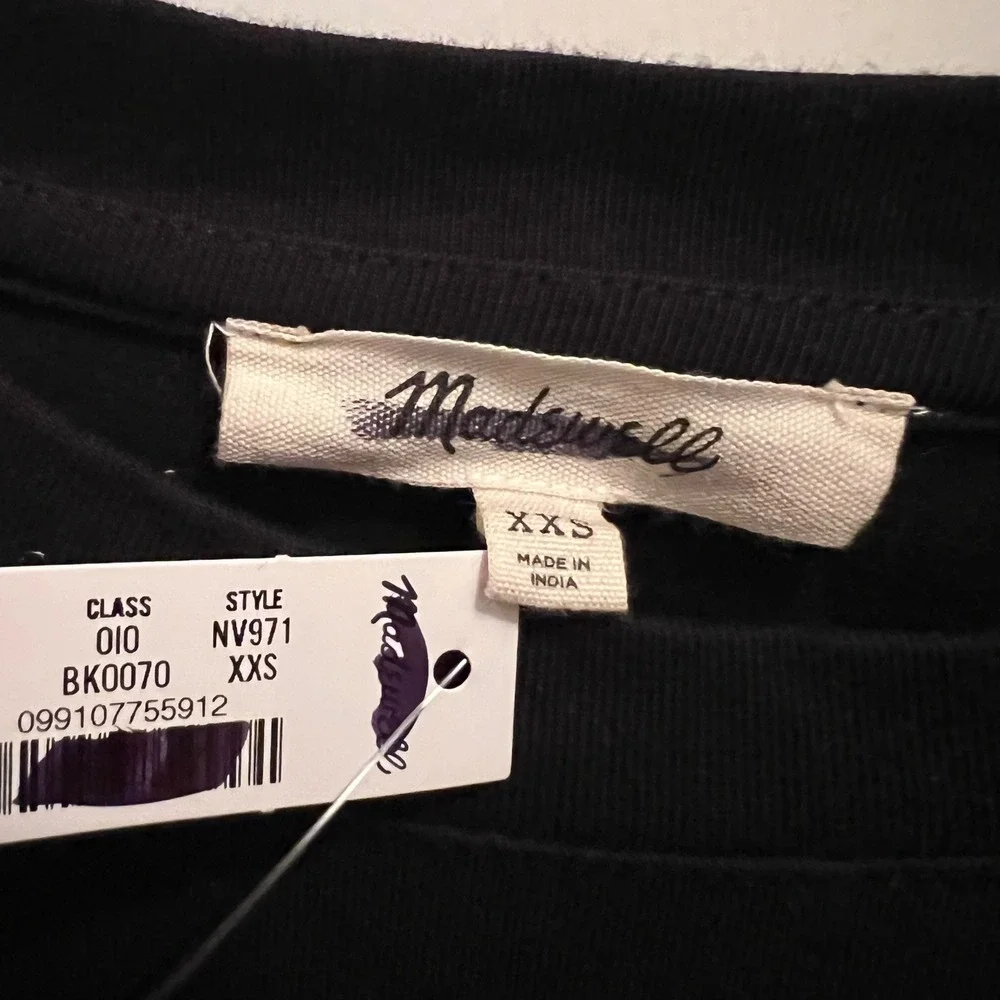 Madewell Puff Sleeve Top XXS Mixed Media Black Cotton Contemporary